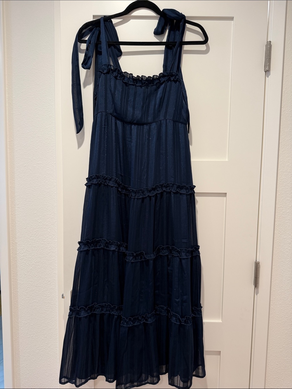 Lulu's Navy Tie-Shoulder Tiered Maxi Dress